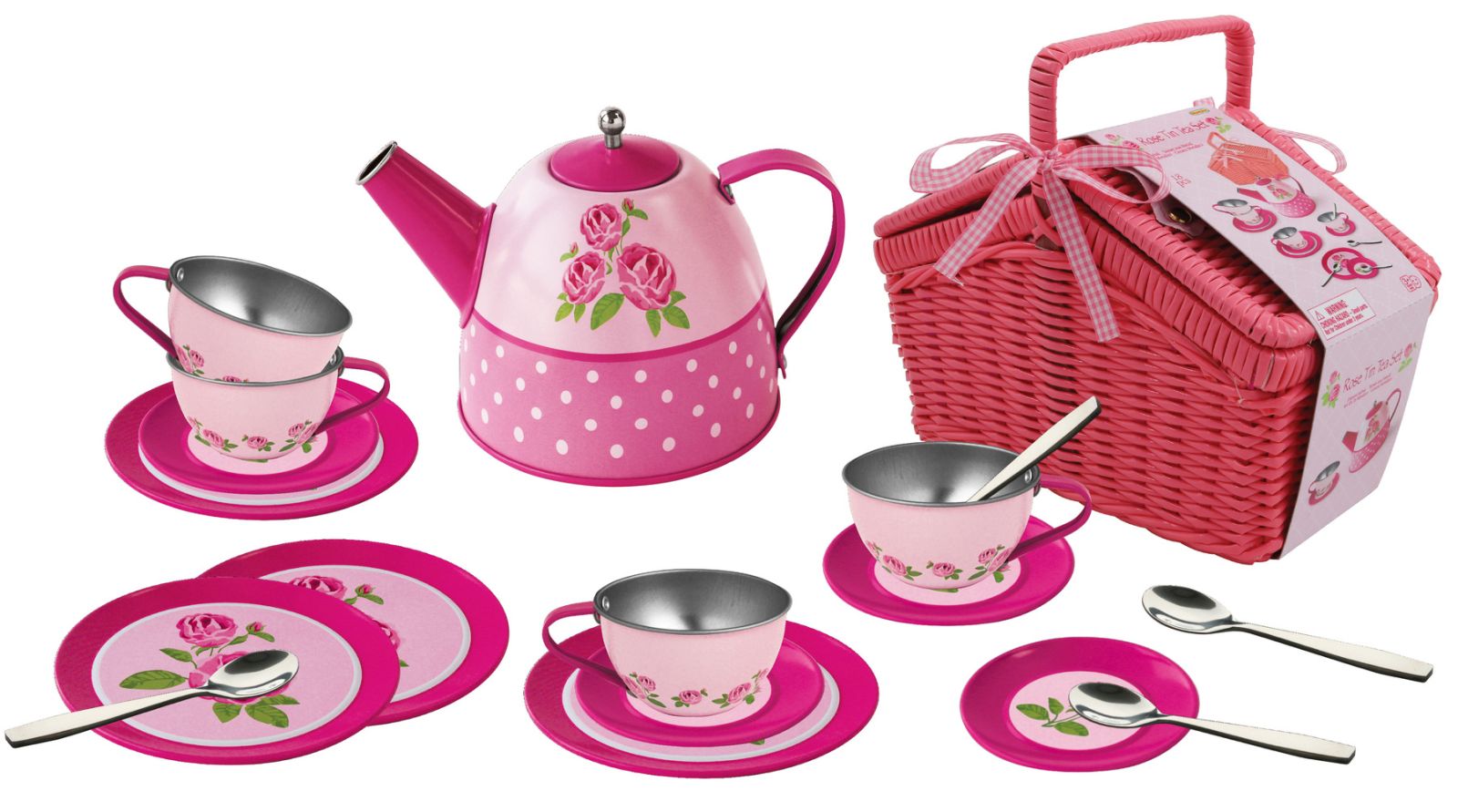 Kids Play Rose Tin Tea Set in Basket